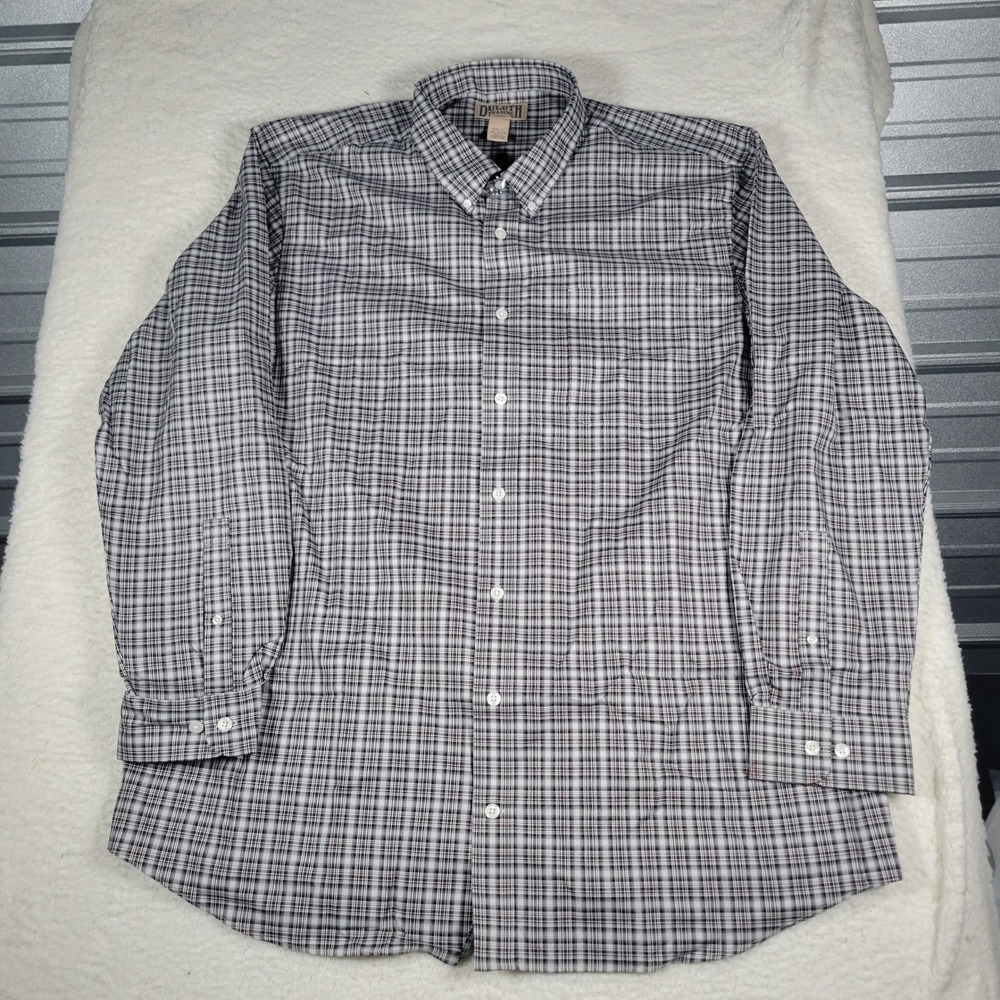 Duluth Trading Co Button Down Men 2XLT Grey Plaid Long Sleeve Cotton Shirt